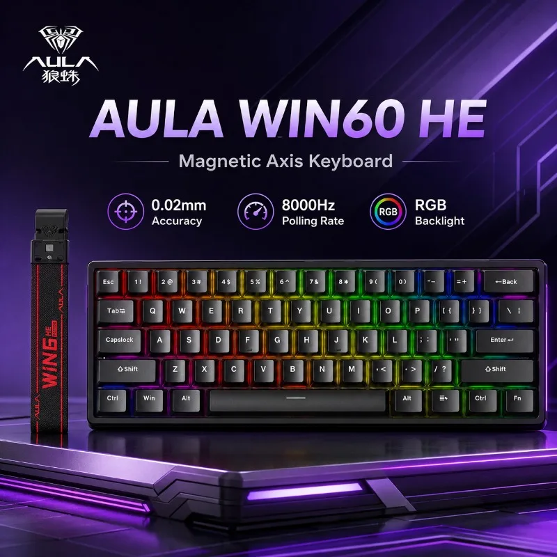 AULA WIN60 HE Magnetic Axis Keyboard Wired Gaming Keyboard 8000HZ RGB Backlit Compact 60 Percent Mixed Axis For Esports Gamer
