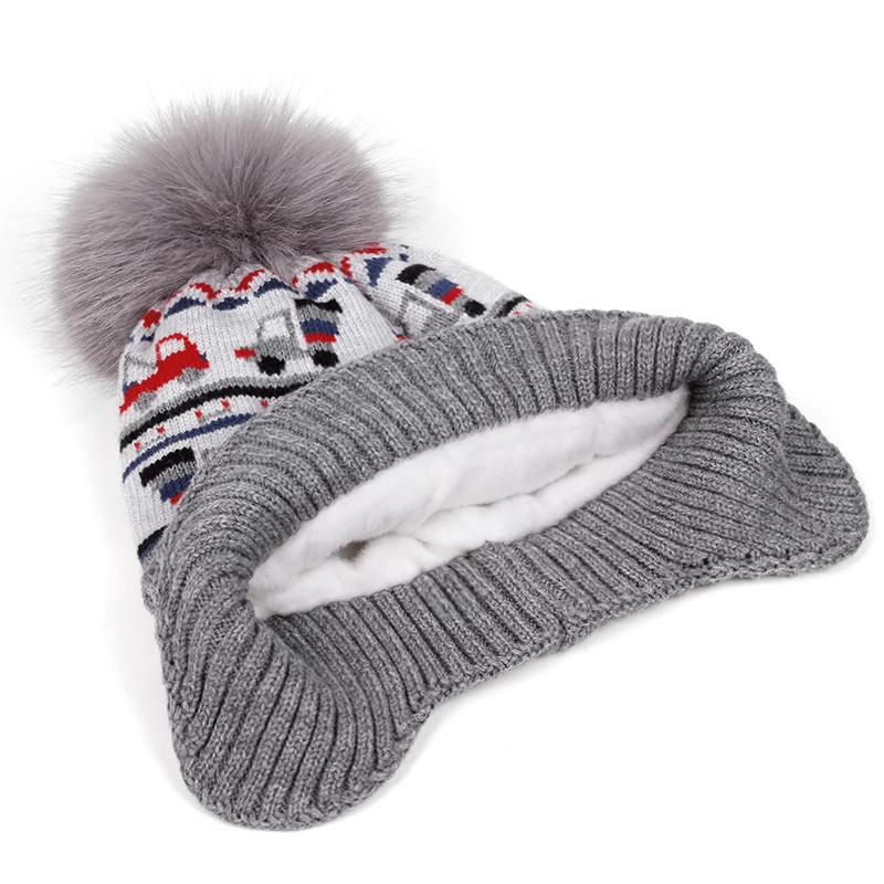 الشتاء الاطفال محبوك قبعة الكرتون سيارة مطبوعة قبعة للبنين بنات قبعات حماية الأذن بالإضافة إلى الملحقات المخملية في الهواء الطلق دفئا