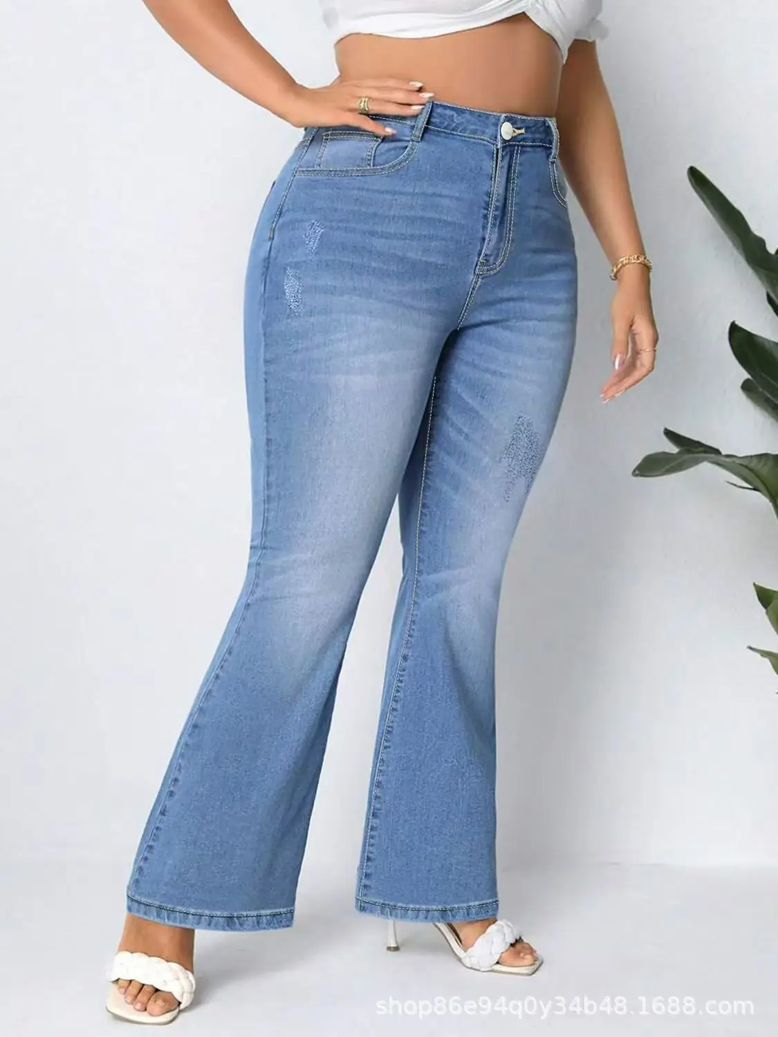 Jean évasé grande taille pour femme, jean skinny extensible bleu clair, pantalon en denim ample rétro décontracté, adapté au quotidien décontracté