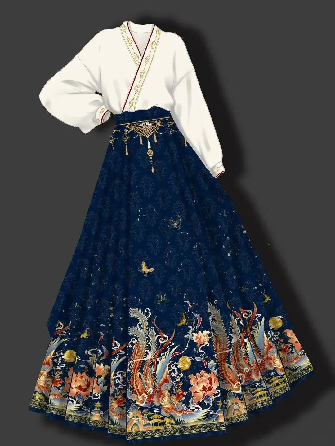 

Китайская мода Hanfu Horse Face Юбка + комплекты рубашек Весна Осень Плюс Размер 2XL Женская китайская винтажная одежда Hanfu