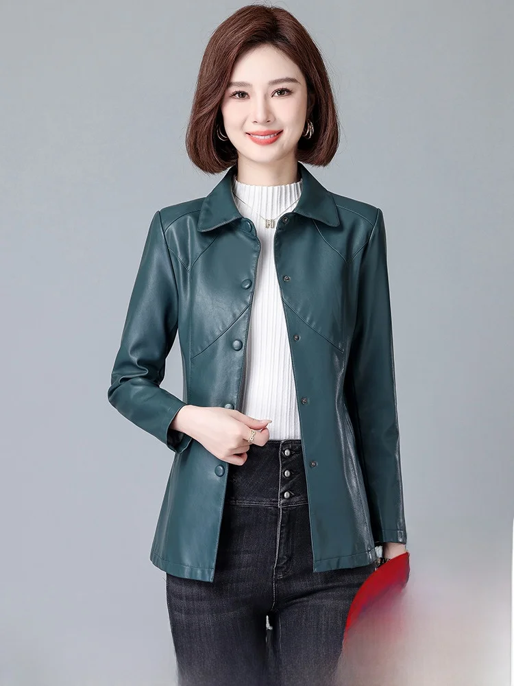 Giacca in Pelle di Pecora da Donna, Slim Fit, Stile Coreano, Nuova Collezione Primavera 2025, Taglie Grandi, Cappotto in Vera Pelle Haifeng