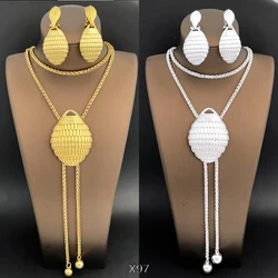 85CM Long Necklace Earrings For Women Adjustable Length Sweater Chain Gold Plated 3PCS Set Fashion Jewelry Wedding Party Gift