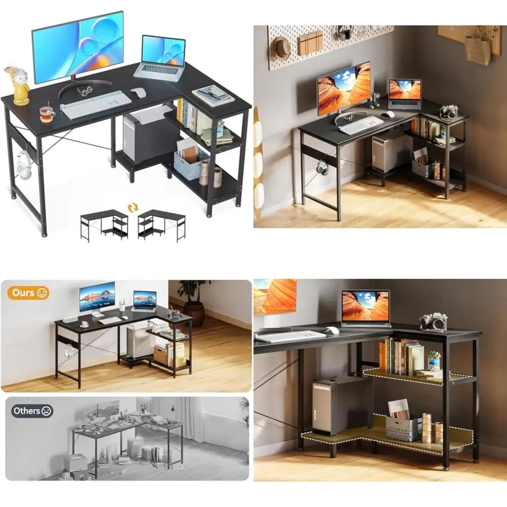 

47 Inch Compact L-Shaped Desk with Reversible Shelves and Corner Storage for Small Spaces