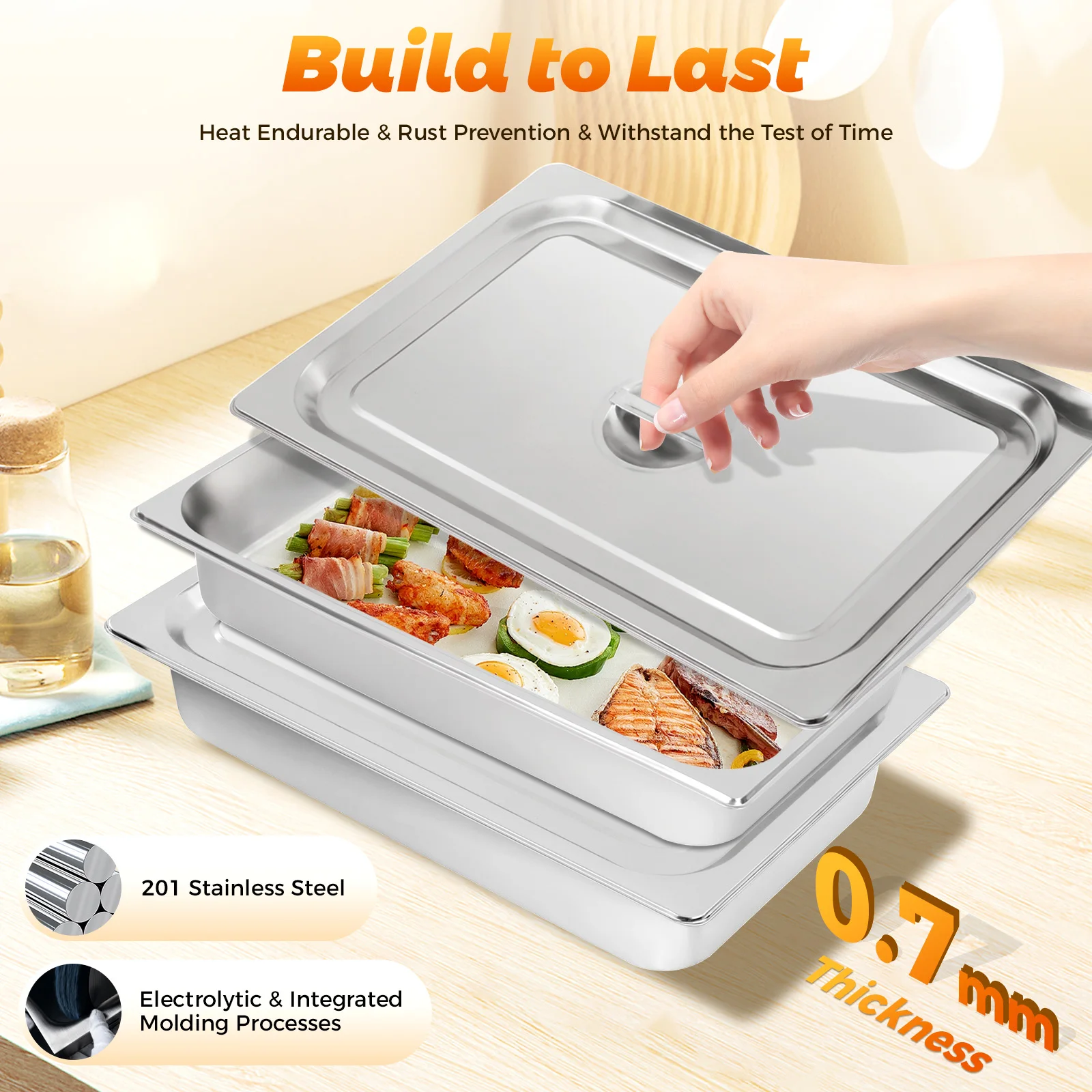 

Set of 4 GN 1/1 Stainless Steel Food Trays 9L 53.5 x 30.5 x 10 cm, Deep Gourmet Dish for Buffet, Restaurant, Canteen