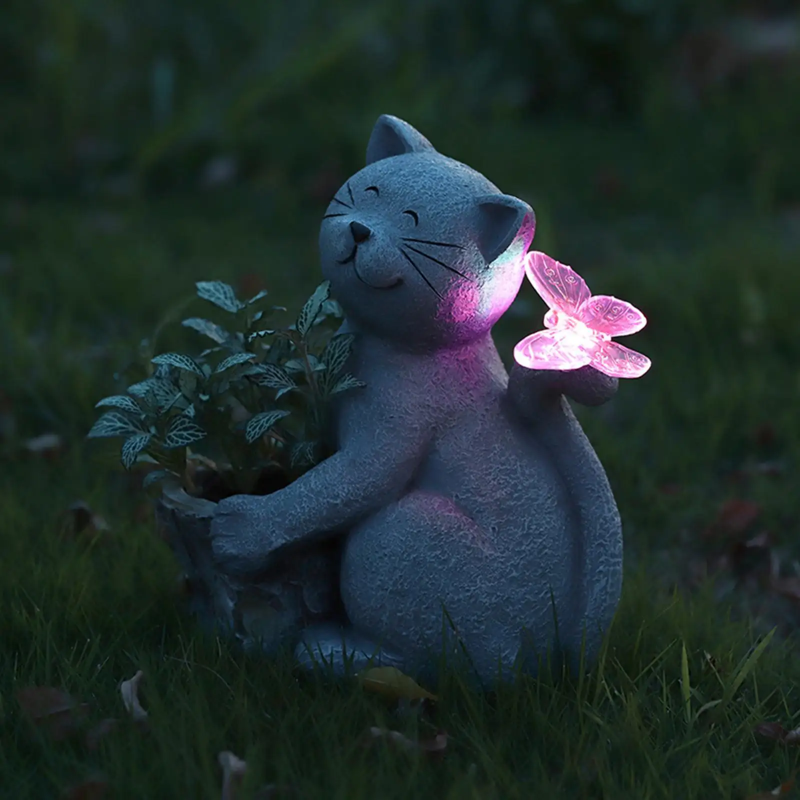 Outdoor Solar Cat Figurine Resin Sculpture Decorative Statue Garden Ornament Light for Terrace Pathway