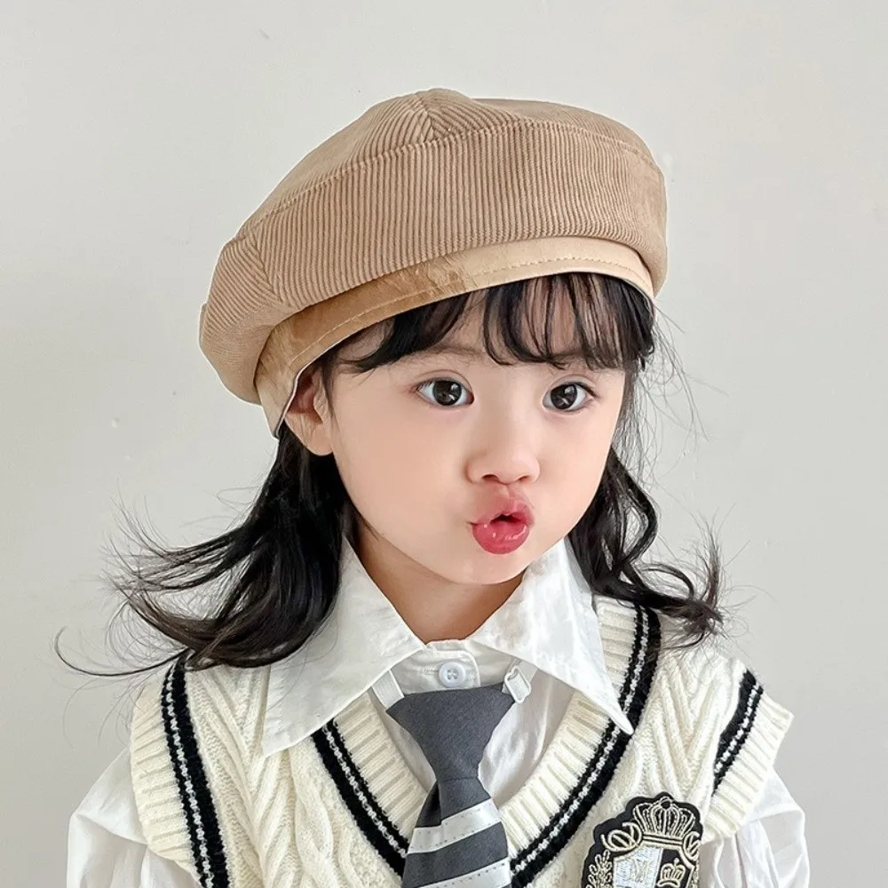 

Vintage Korean Baby Beret Spring Autumn Sweet Beanies Cap Casual Corduroy Painter Hats 2-6year