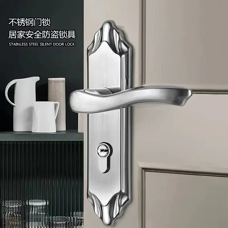 

Stainless Steel Indoor Silent Anti-theft Door Handle, Universal Bathroom Lock Handle, Room Lock, Solid Wood Door Lock