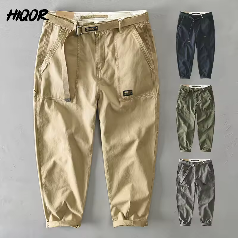 Pantalon Cargo en coton pour hommes, ample, décontracté, grande poche, mode kaki, Harajuku, Streetwear, printemps-automne 2024