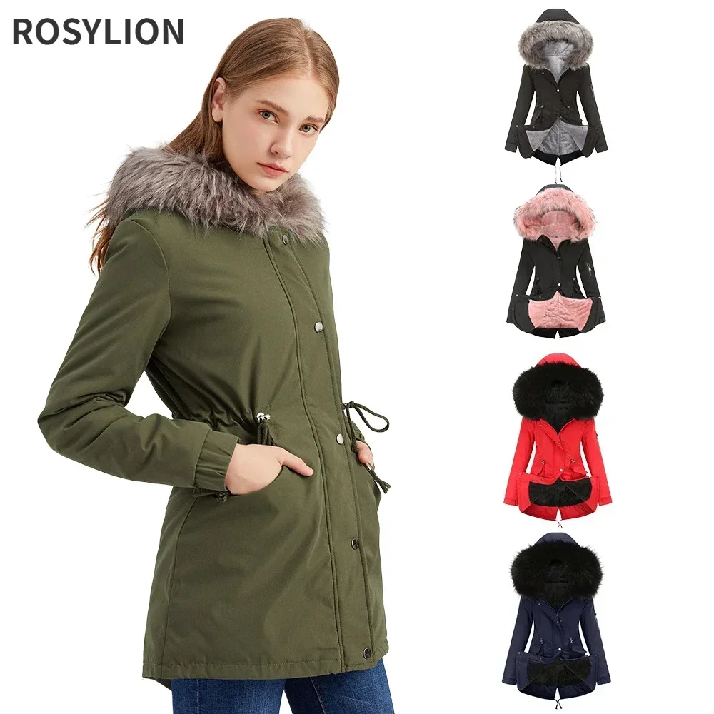 

Ladies Padded Clothing Winter Parkas Long Women Hooded Army Green Warm Velvet Plush Coat Cotton Quilted Jacket Oversize S-5XL