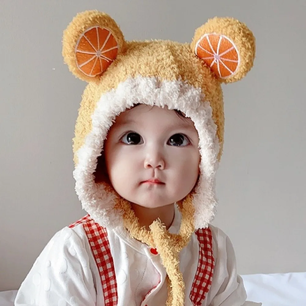 

Kawaii флисовая шапка с фруктами и ушками, зимняя детская шапка-бини, мягкая теплая шапка для защиты ушей, детская шапка