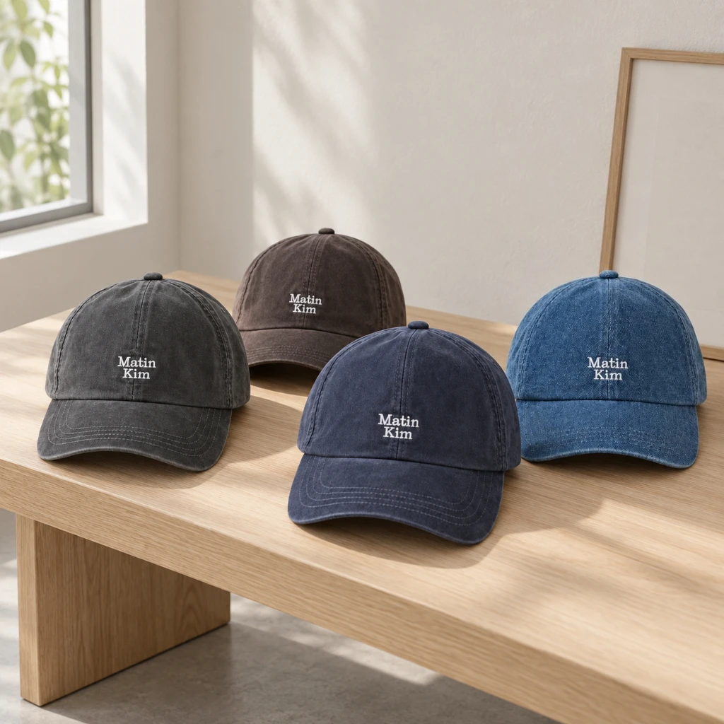 MATIN KIM Vintage Wash Cotton Baseball Cap Unisex Embroidered Logo Adjustable Stylish Casual Streetwear Outdoor Sports Camping
