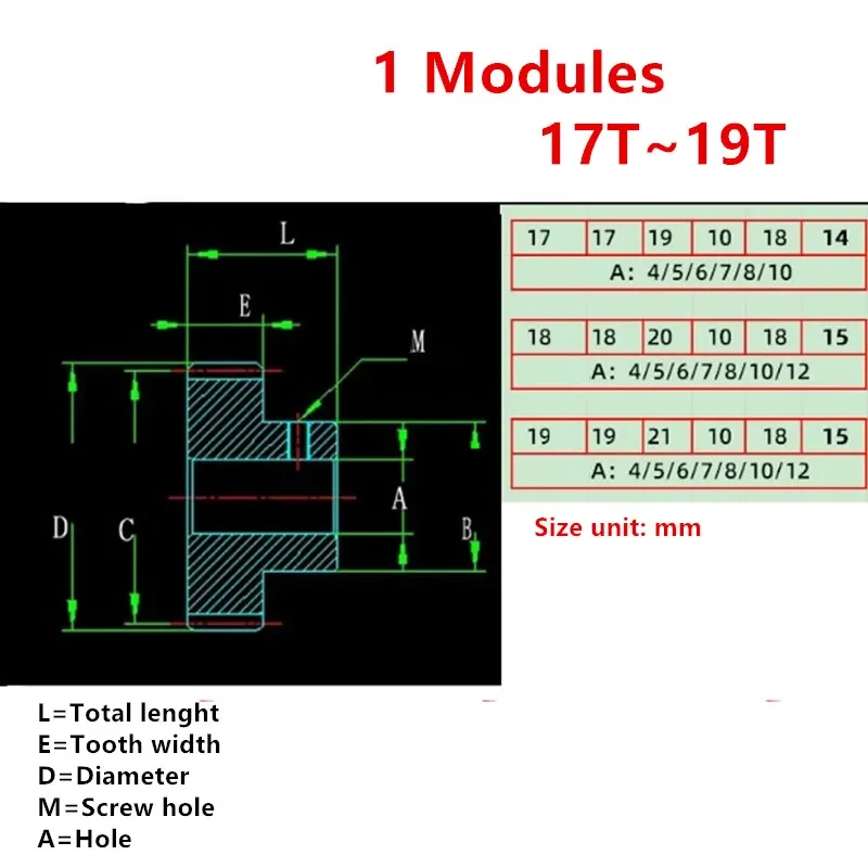 POM 1 Modules 17 18 19T Tooth Bore 4 5 6 6.35 7 8 10mm Plastic Gear for Motor Accessories