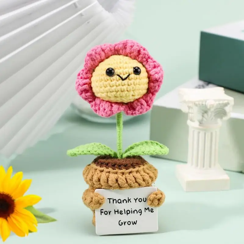 Crochets Sunflower Artificial Flowers Emotional Knitted Sunflower Handmade Encouragement Plant Decor For Car Dashboard Window