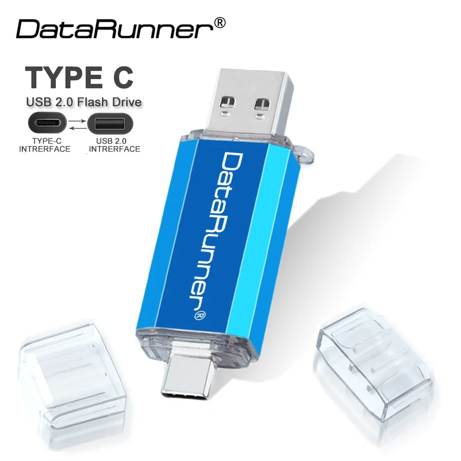 

DataRunner Type C USB 2.0 Flash Drive Metal Pen Drive 128GB 64GB 32GB 16GB 8GB 2 IN 1 Pendrive USB 2.0 Memory Stick