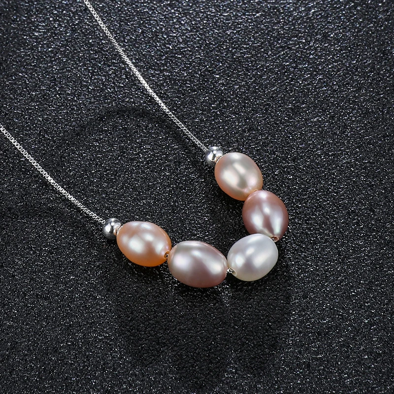 Naturalna perła słodkowodna kształt ryżu mieszane kolory naszyjnik 6-7mm 925 srebro uśmiech łańcuszek moda biżuteria dla kobiet