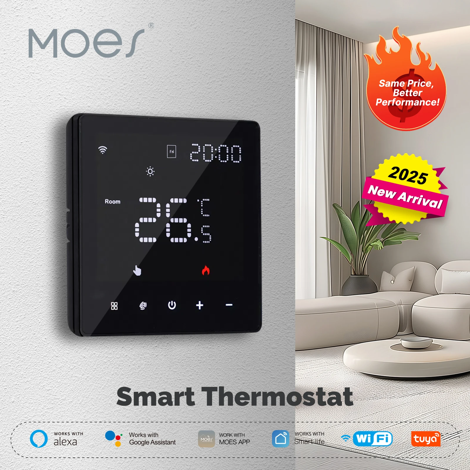 

MOES Tuya WiFi Smart Thermostat Programmable Temperature Controller Water Boiler Electric Heating Work With Alexa Google Home