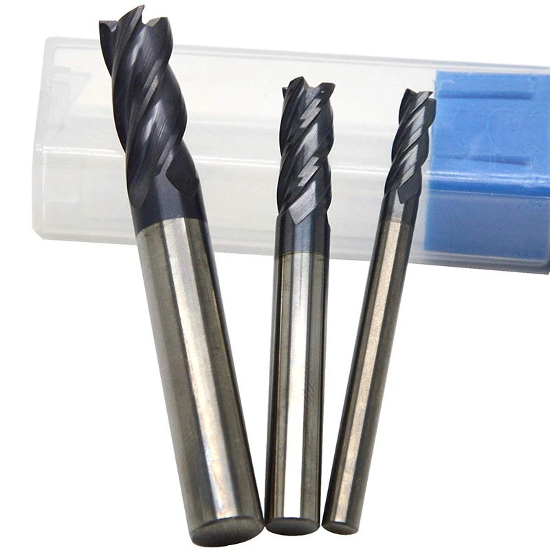 CNC Carbide Milling Cutter Tool Kit, espiral Router Bits, End Mill Set, 4 flautas, 6mm, 8mm, 3pcs
