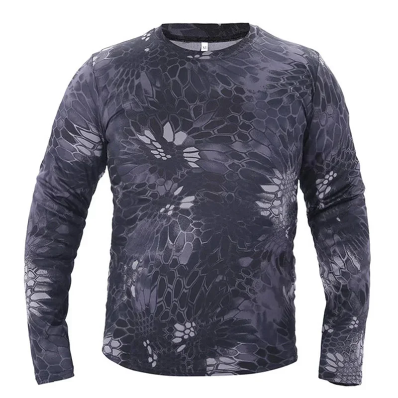 Herren Outdoor Camouflage T-Shirt Schnell trocknende Langarmkleidung zum Wandern Militärische taktische Jagd Camping