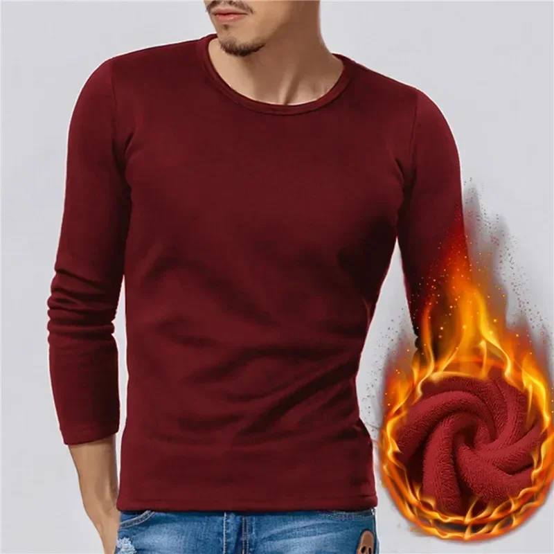 Autumn Slim Pullover Thermo Shirts Long Tops Fleece Clothes T-shirt Men Winter Thermal Warm Sleeve Thickened Underwear Bottom