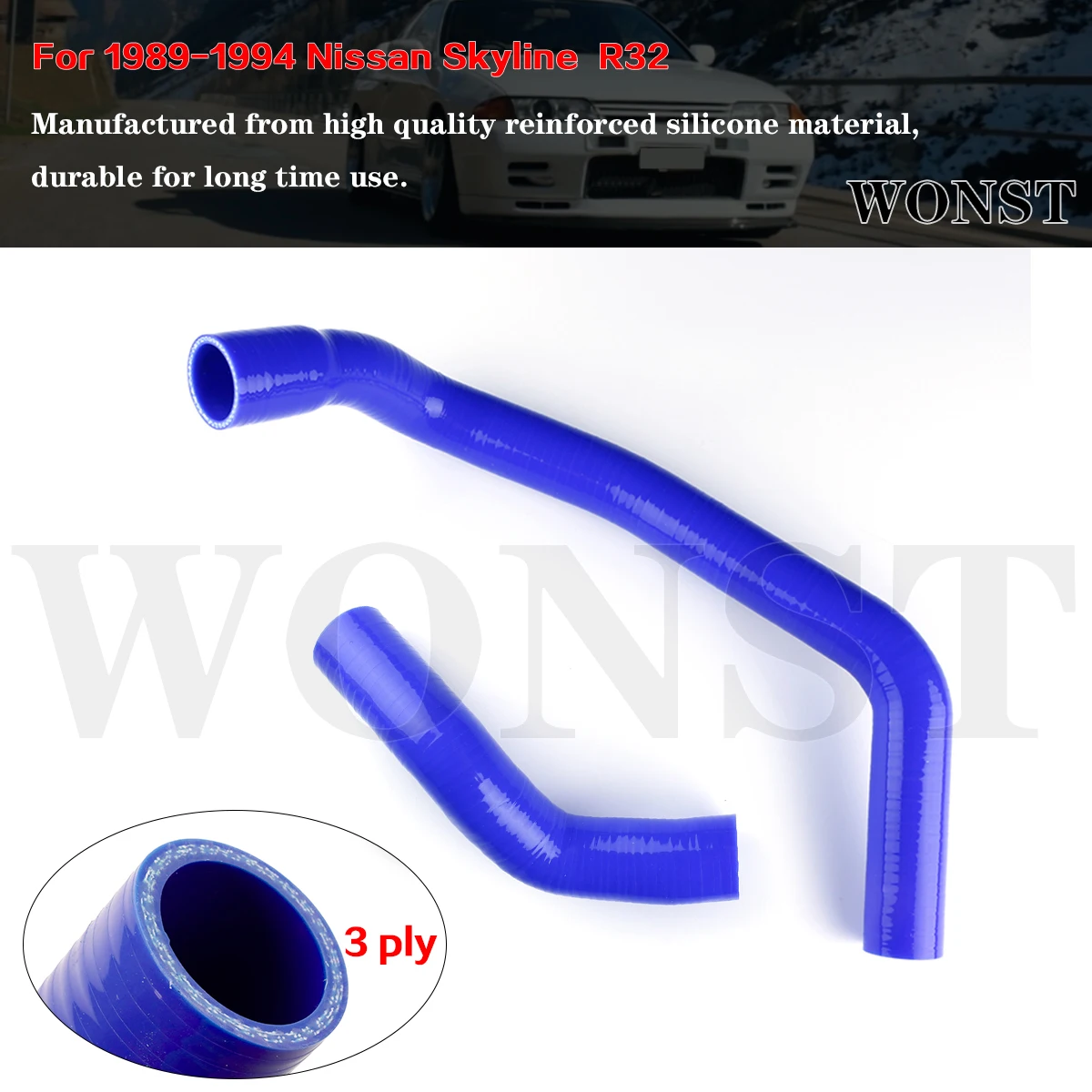 

2 Pcs Tubes For 1989-1994 Nissan Skyline R32 GTR GT-R BNR32 RB26DETT Silicone Radiator Hoses Pipes Kit 1990 1991 1992 1993