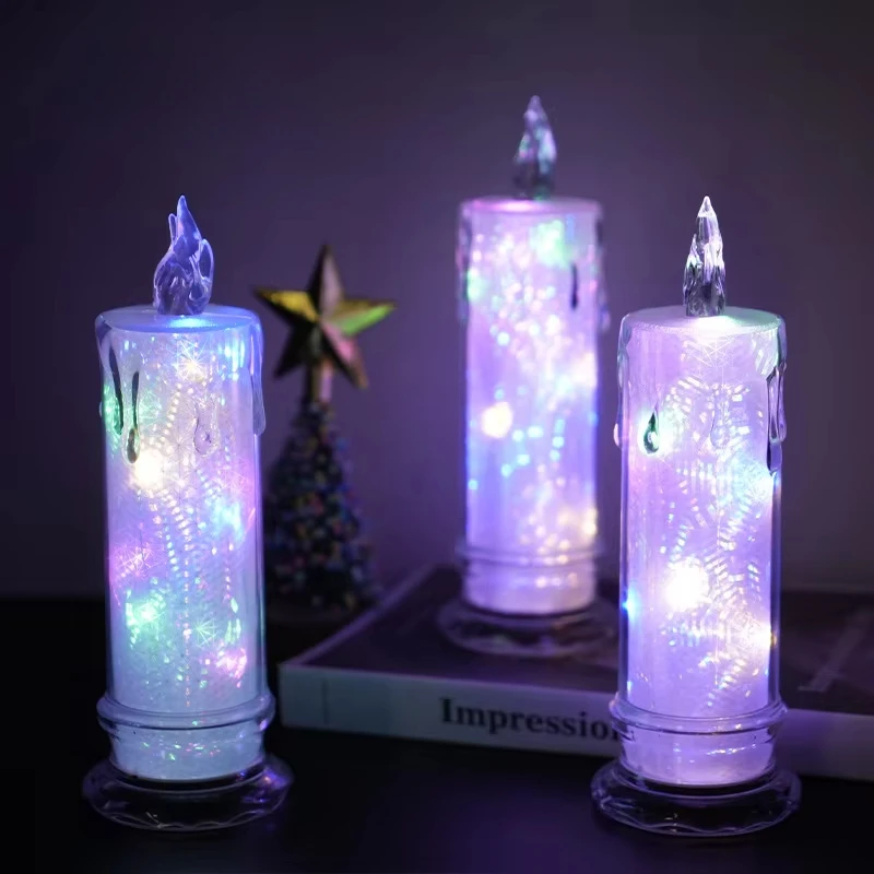 Shadow LED Flameless Candles Romantic Candle Lamp Pillar Refraction Halo Projection Valentine's Day Anniversary Wedding Decor