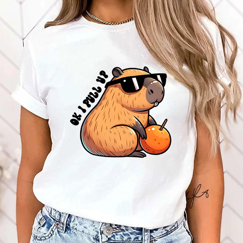 

Funny Capybara Ok I Pull Up Letter Printing T-Shirts For Women Men Summer Tee Shirt Femme Casual Short Sleeve Round Neck Tops
