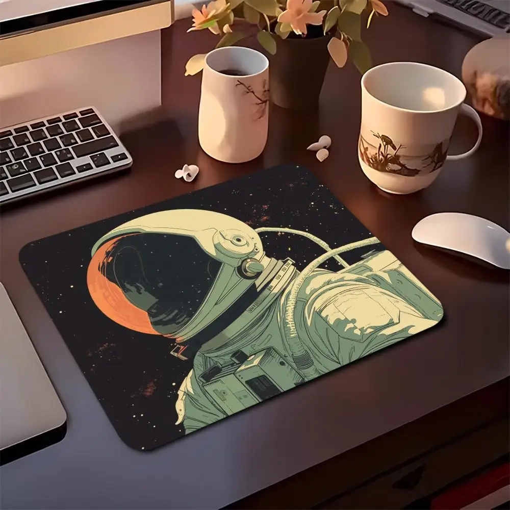 

Cartoon Astronaut-Themed Mouse Pad Square Computer Office Gaming Desk Mat Rubber Non-Slip Mouse Pad Compact Decorative Desk Mat