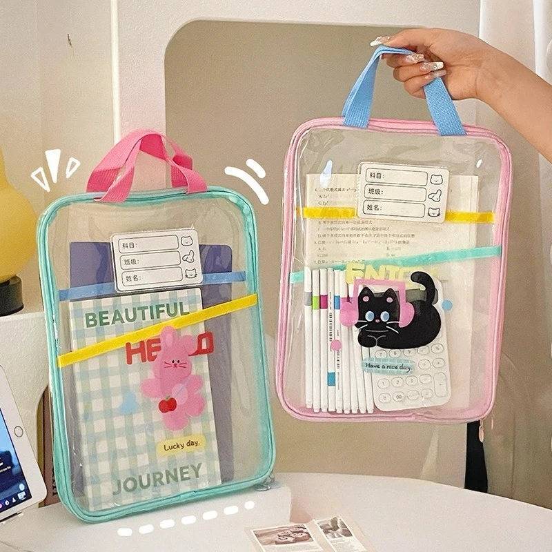 

3-слойная сумка-органайзер для файлов, милая мультяшная прозрачная сумка для документов формата А4 с ручками, прозрачная расширяемая папка для офиса и школы