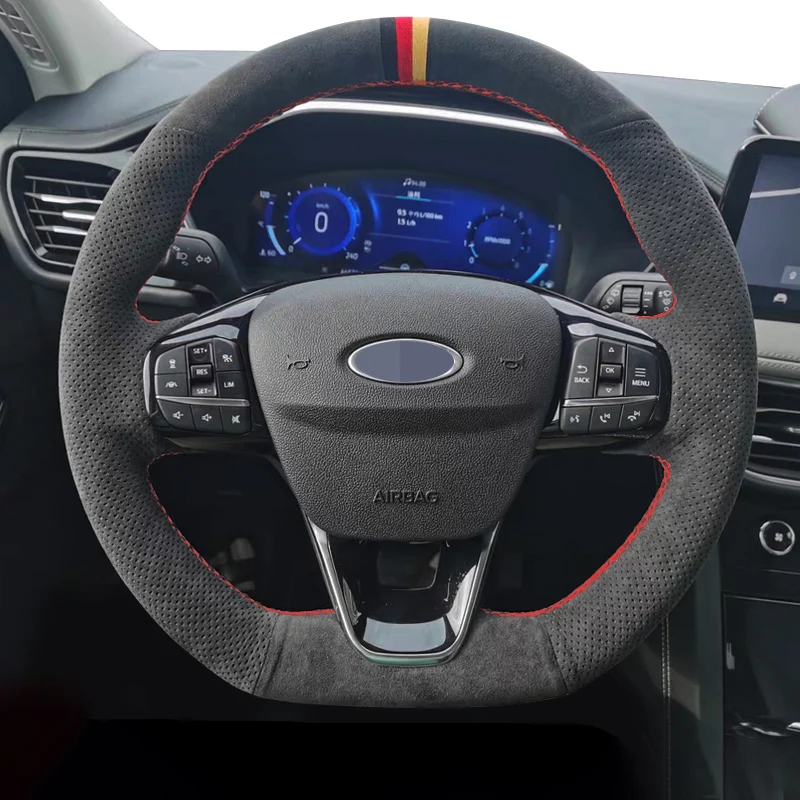 Juste de Volant en Daim Noir Cousue à la Main, pour Ford Focus ST ST-Line 2019-2020 Fi.C. ST ST-Line 2018-2019