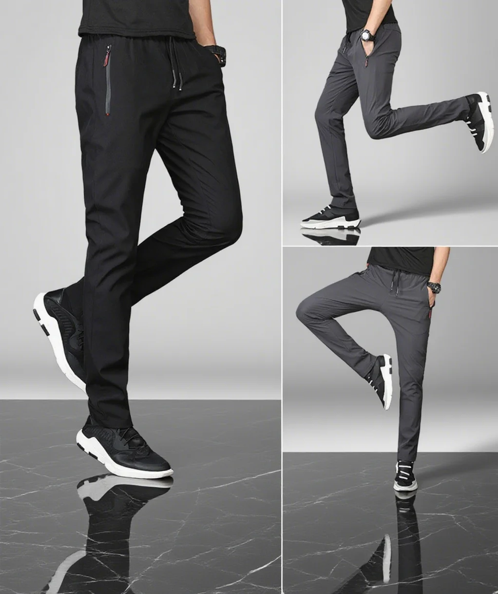 

2025 New Men Casual Pants Elastic Slim Fit Elastic Waist Running Pants Classic Blue Black Grey Men Pants