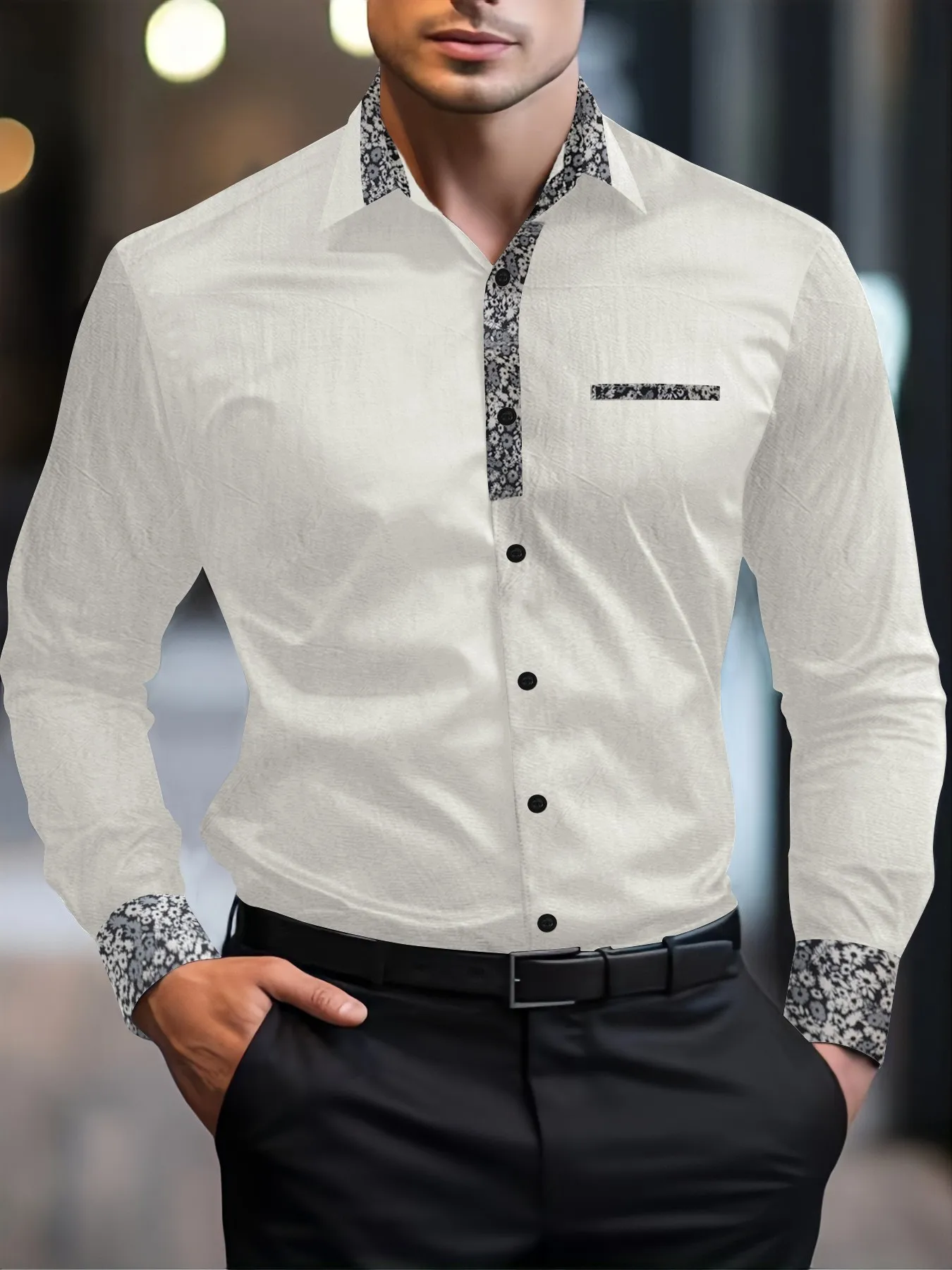 Autumn quality Cotton Linen men's long sleeve Shirt lapel Business casual pocket shirt style Office shirt