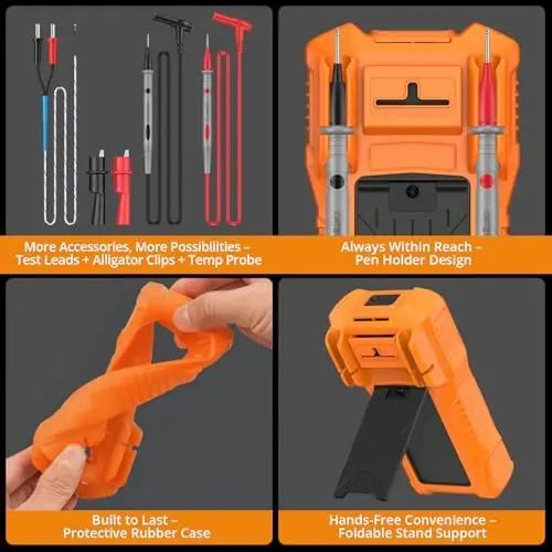Multímetro Digital TRMS Neoteck de 6000 Lecturas - Rango Automático, NCV, Temperatura, Capacitancia, Diodo, Continuidad - Naranja