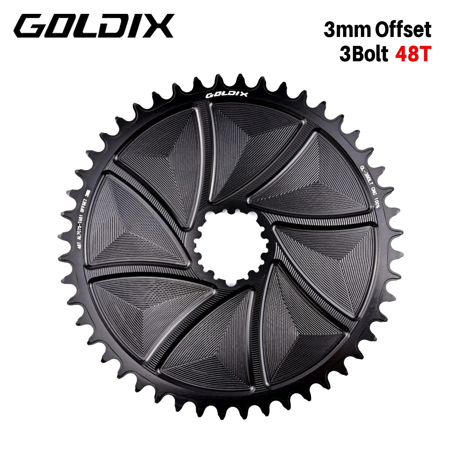 GOLDIX AERO Kettenblatt, 3-Loch, 3 mm Offset, Fahrradkettenblatt mit breiten und schmalen Zähnen, CNC-Hohlschnittbearbeitung für 3-Loch-Kurbelgarnitur