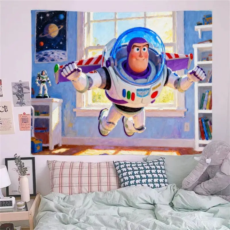 1 Buah Permadani Pahlawan Terbang Disney Pixar Buzz Lightyear Seni Dinding Poliester Cerah Dekorasi Kamar Anak-anak Kamar Tidur Ruang Tamu Hadiah untuk Mainan