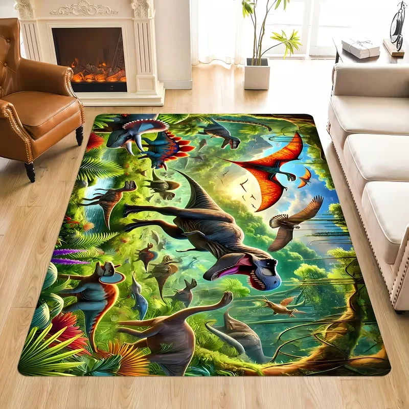 Cartoon Jungle Animal Dinosaur Rug Washable Durable  Game Carpet for  Play Area Home Decor Living Room Playground