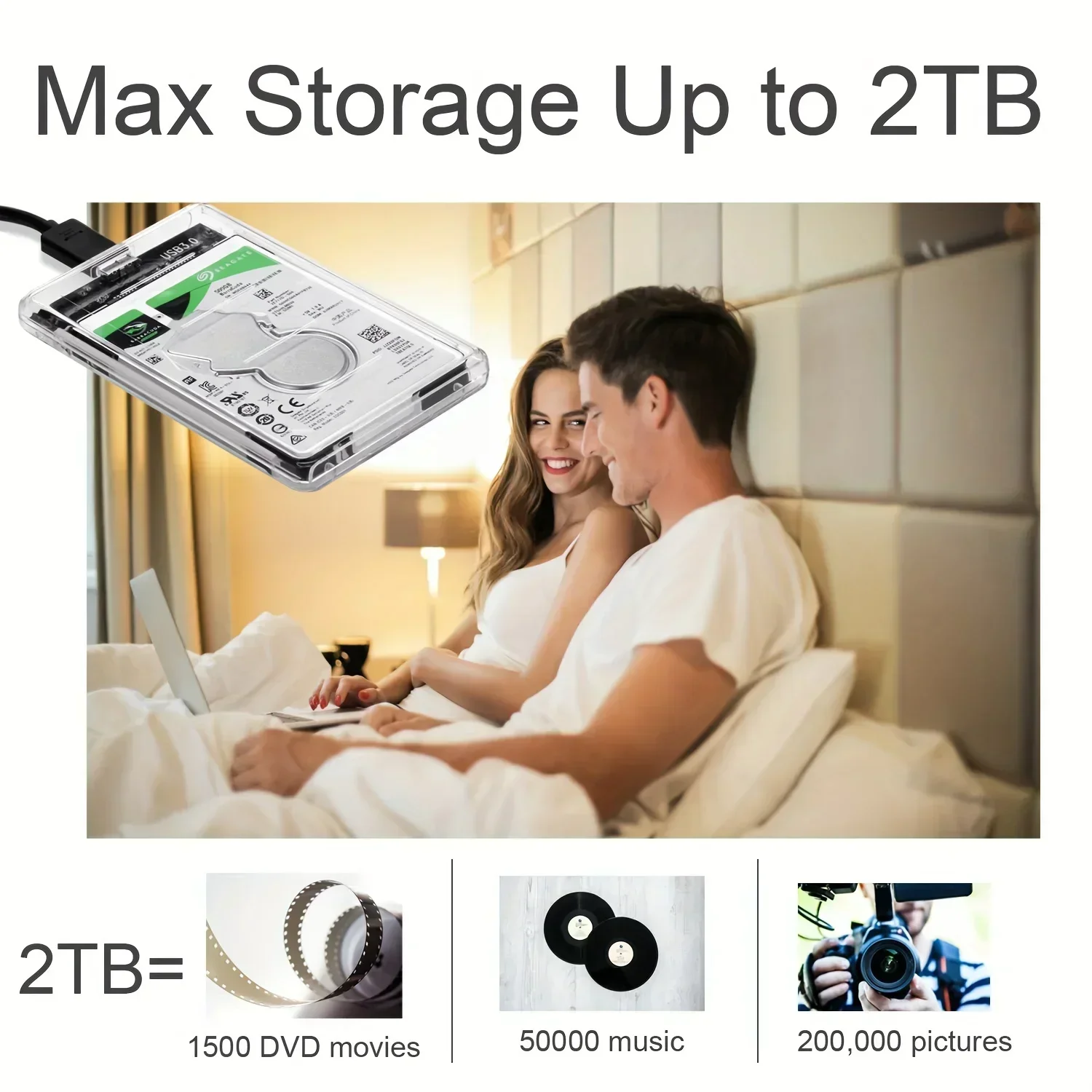 2.5 Inch Transparent HDD Enclosure Case SATA to USB 2.0 Type-C Adapter Portable External SSD Hard Drive Box Tool-Free view 5