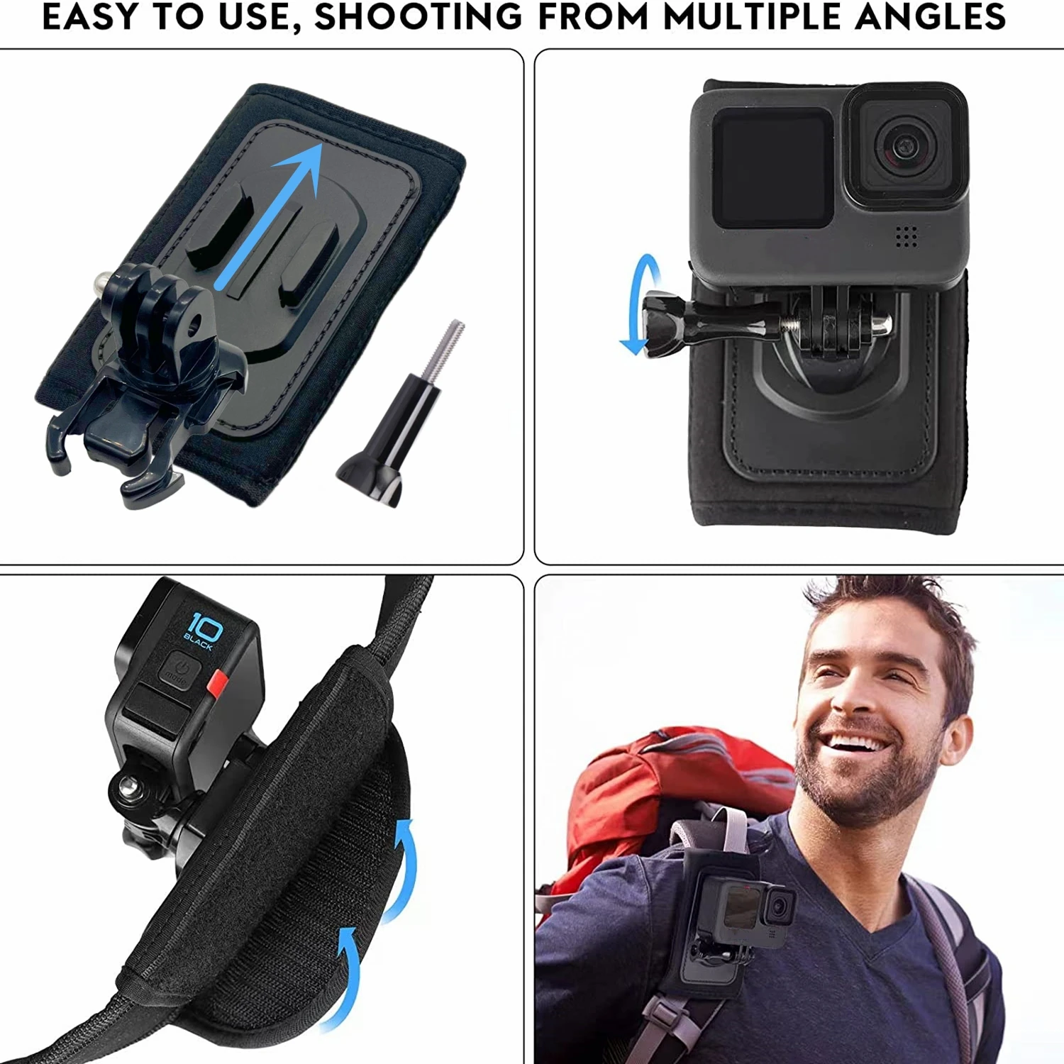Rucksack Schultergurt 360° ° Drehbare Schnalle-Schnellverschlusshalterung für GoPro Hero 10 9 8 7 6 5 Dji Action 2 Action-Kamera-Zubehör – Detail 3