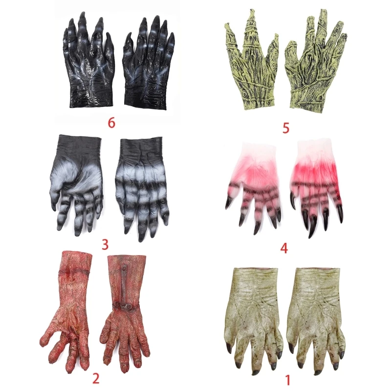 Adult Kids Halloween Scary Devil Zombie Gloves Bloody Hand Horror Cosplay Costume Accessories Masquerade Party Props