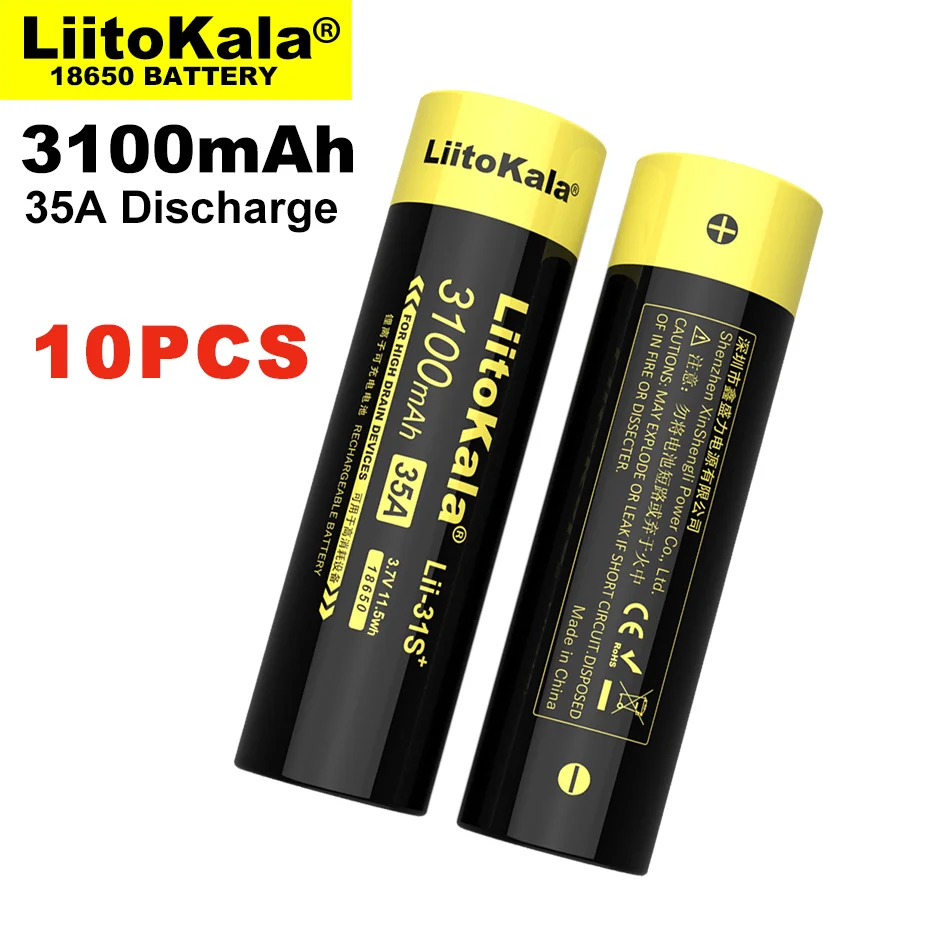 

10PCS New Original LiitoKala Lii-31S 18650 Battery 3.7V Li-ion 3100mA 35A Power Battery For High Drain Devices.