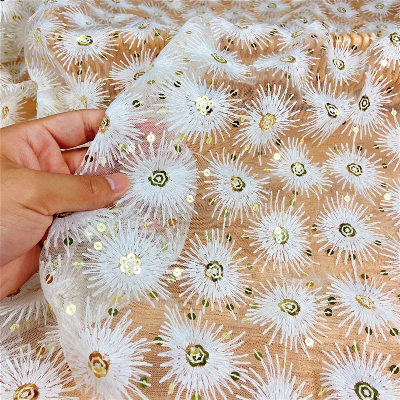 Premium Sequin Embroidery Gauze Fabric Wedding Dress Fabric DIY Sewing women's and children's Wear Background Decorative Gauze