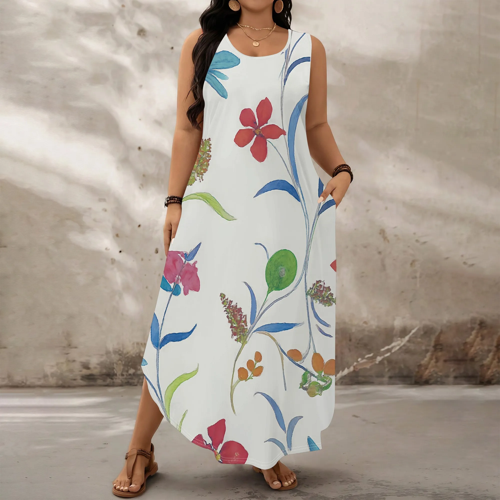 

Plus Size Floral Print Sleeveless Maxi Dress XL-6XL Casual Loose Fit Summer Sundress for Beach Vacation, Picnic or Resort