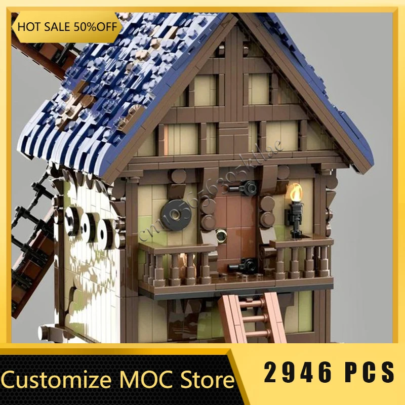 2946 ELEMENTÓW Popularny MOC Wiatrak Średniowieczny Fantasy Modułowy Zestaw Klocków DIY Zabawki do Składania dla Dzieci Prezent na Festiwal Niespodzianka