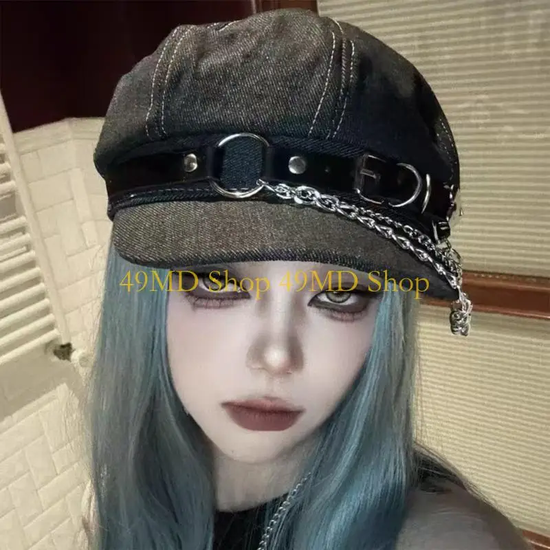 

49MD Модная шляпа шофера Береты Шапка газетчика Шляпа для девочек Все подходящие панк-солнце шляпа