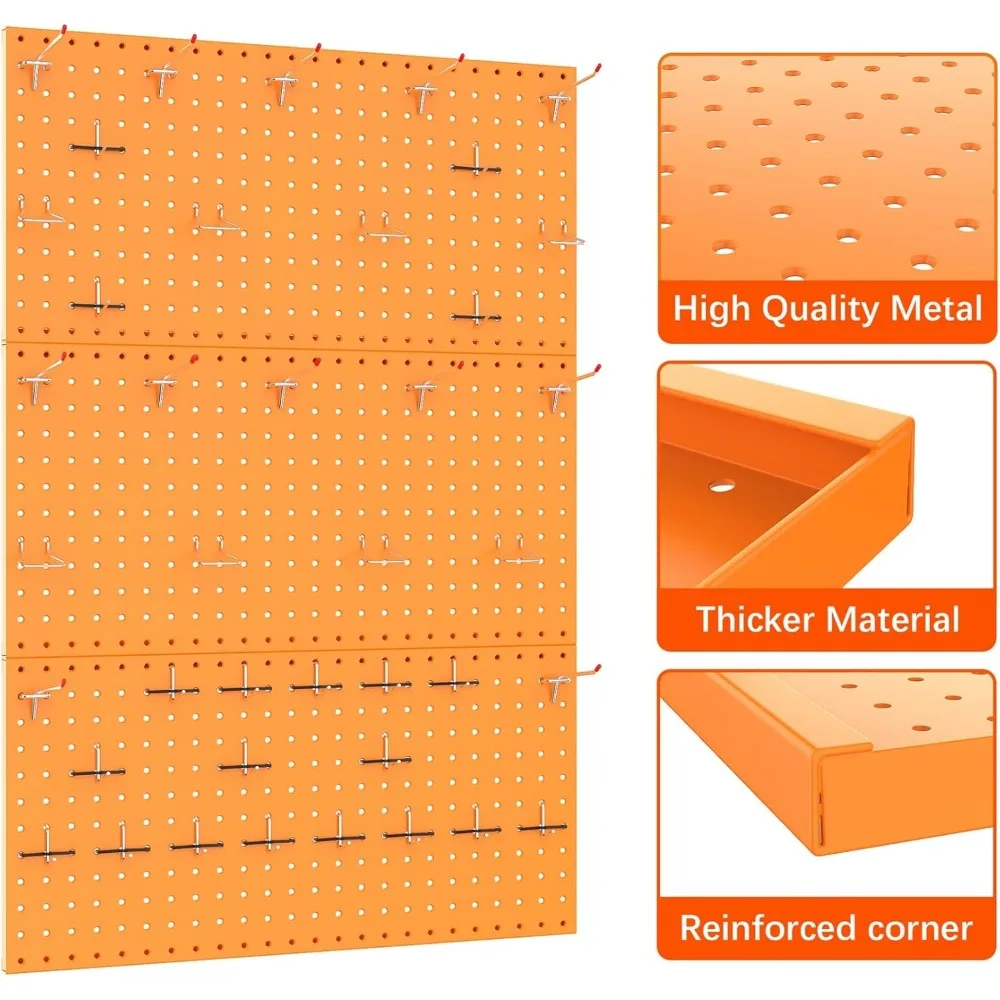 3Pcs Metal Pegboard Panels(12x24 inch) for Wall Garage Tools Storage Pegboard for Workbench, Modular Peg Board Tool Board Kit