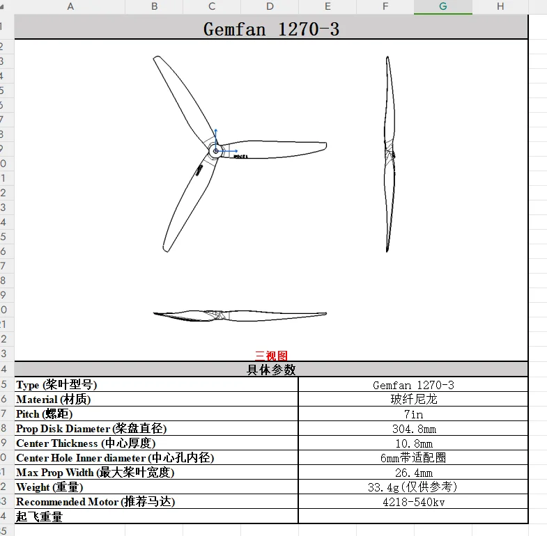 Gemfan 1270-3 12" 3-Blatt-Glasfaser-Nylon-Propeller 33,4g 7" Steigung 6mm Schaft Schwerlast-Cinelifter FPV-Drohnenteile - 2 Stück – Detail 7