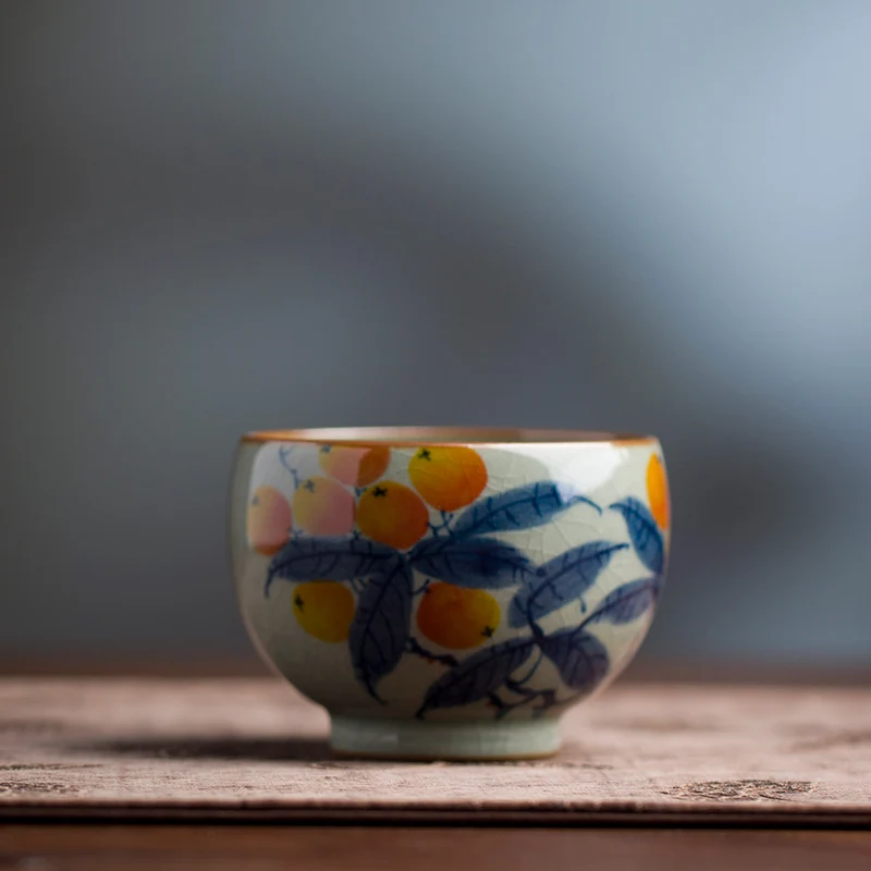 

Чайная чашка ручной работы из Цзиндэчжэня с росписью персиков, глазурованная, в ретро-китайском стиле, персональная чашка для чая, набор для чаепития