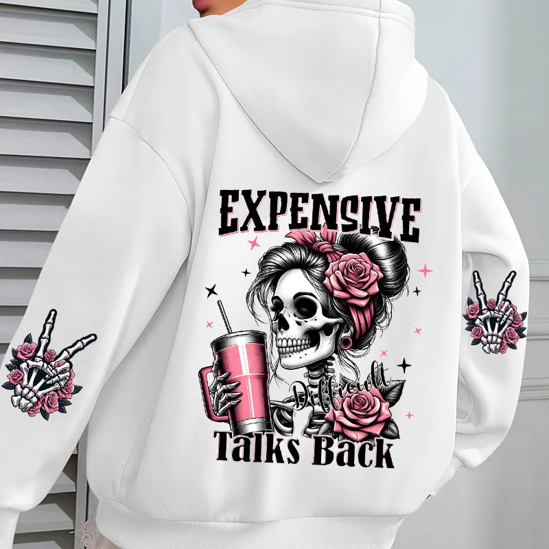

Harajuku дорогая сложность и говорит дизайн спины толстовка с капюшоном мама скелет графический принт женские толстовки модная женская уличная одежда