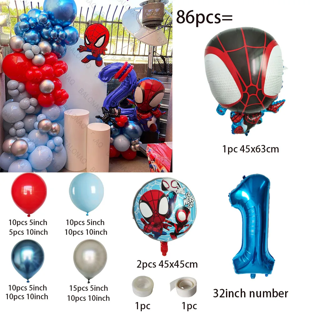 86pcs SpiderMan Theme Balloon Boy Birthday Party Decoration Spidey And His Amazing Friends Aluminum Foil Balloon