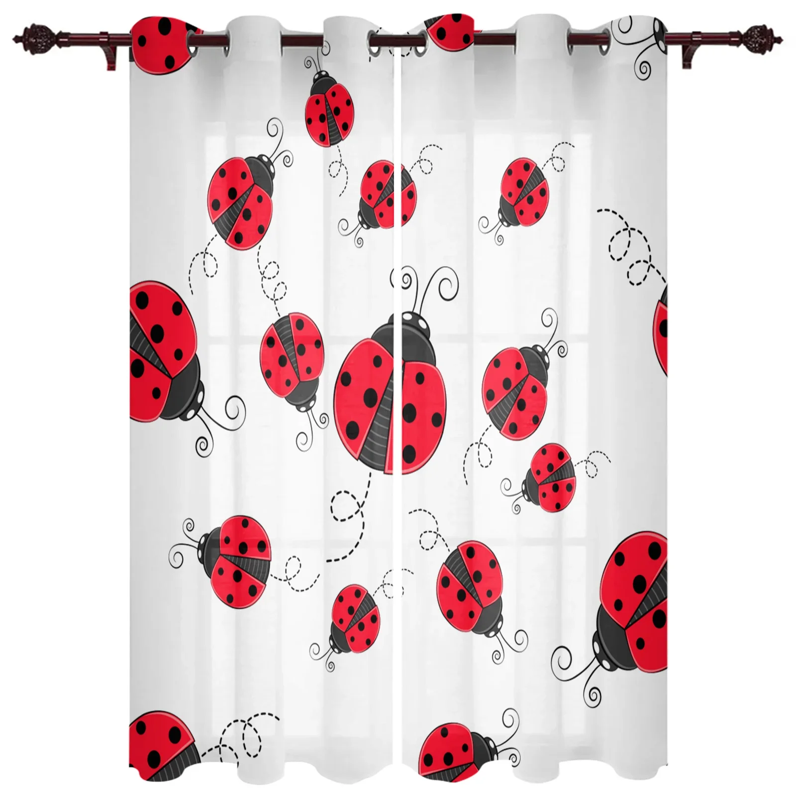 Red Ladybug Modern Hall Curtains For Living Room Kitchen Boy Girl Bedroom Long Curtain For Windows Cortinas Home Decor