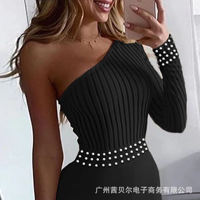 Jumpsuit Women Elegance New Bubble One Shoulder Diagonal Collar Jumpsuit for Women